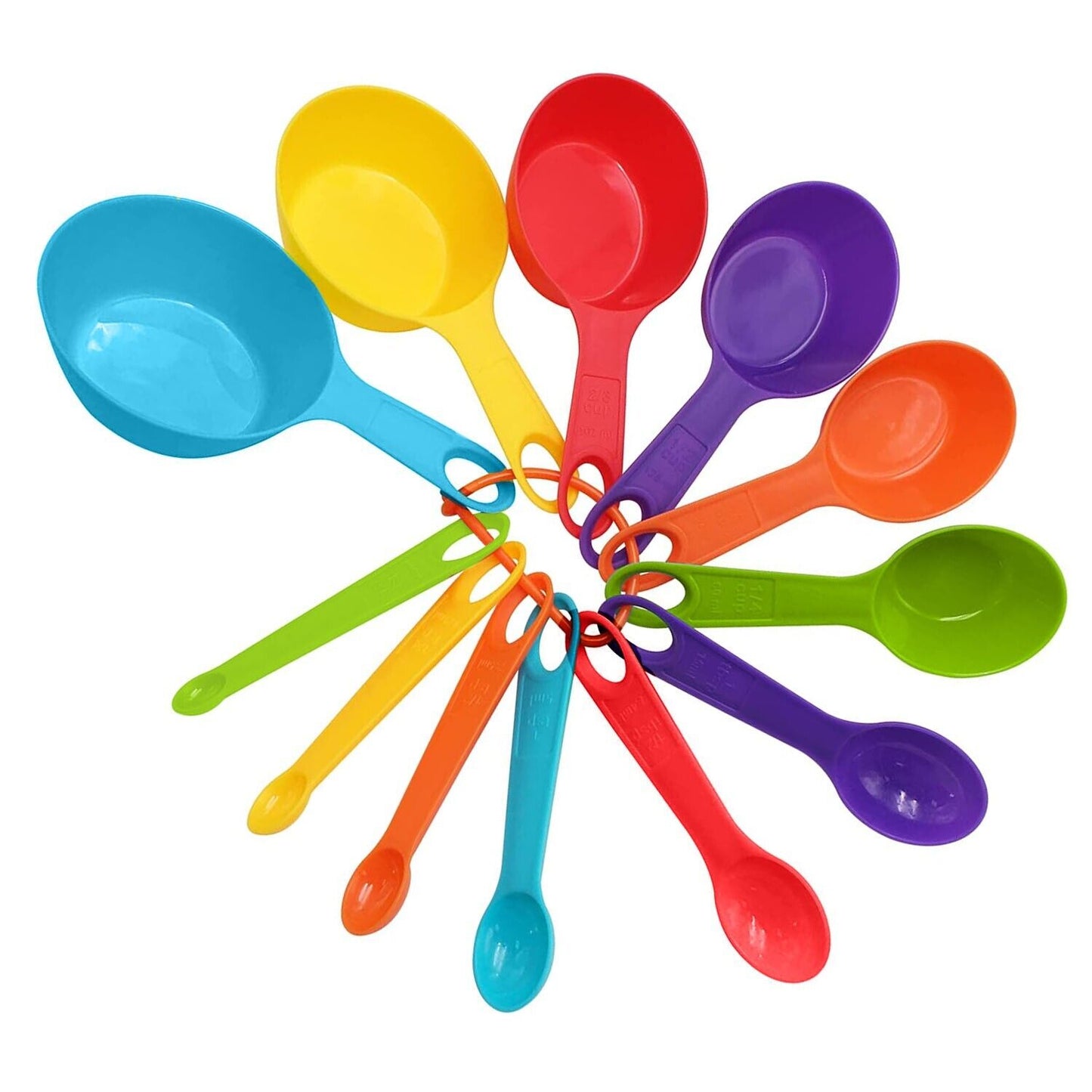 12 PCS - Set Of 6 Measuring Spoons And 6 Cups MultiColor Durable Plastic Kitchen Tools