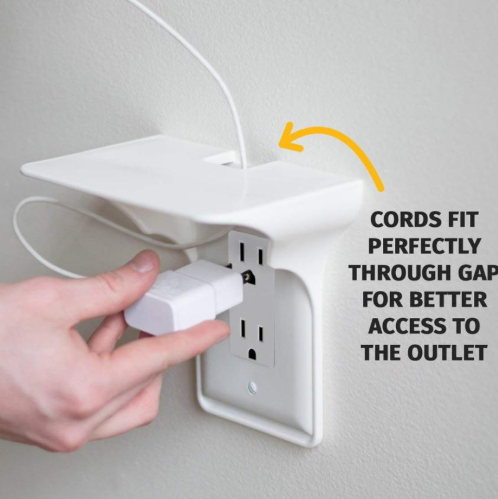 Single Wall Outlet Shelf White  - Home Wall Shelf Organizer for Bathroom, Kitchen, Bedrooms - Cord Management and Easy Access