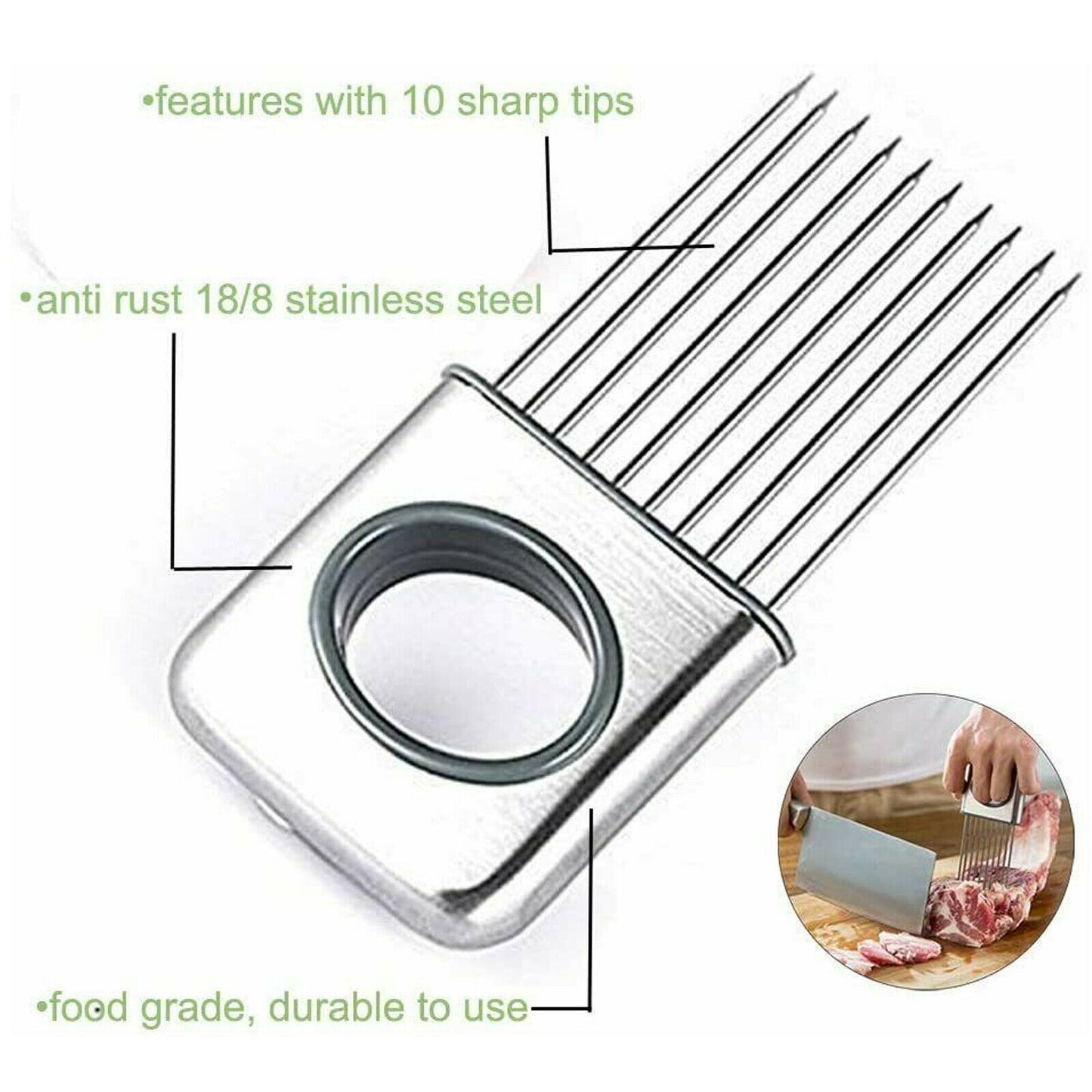 Onion Holder Slicer Vegetable Tools Stainless Steel Easy Onion Holder Slicing Guide Vegetable Tomato Lemon Meat Holder Slicer Tools Cutter, Cutting Kitchen Gadget, Silver