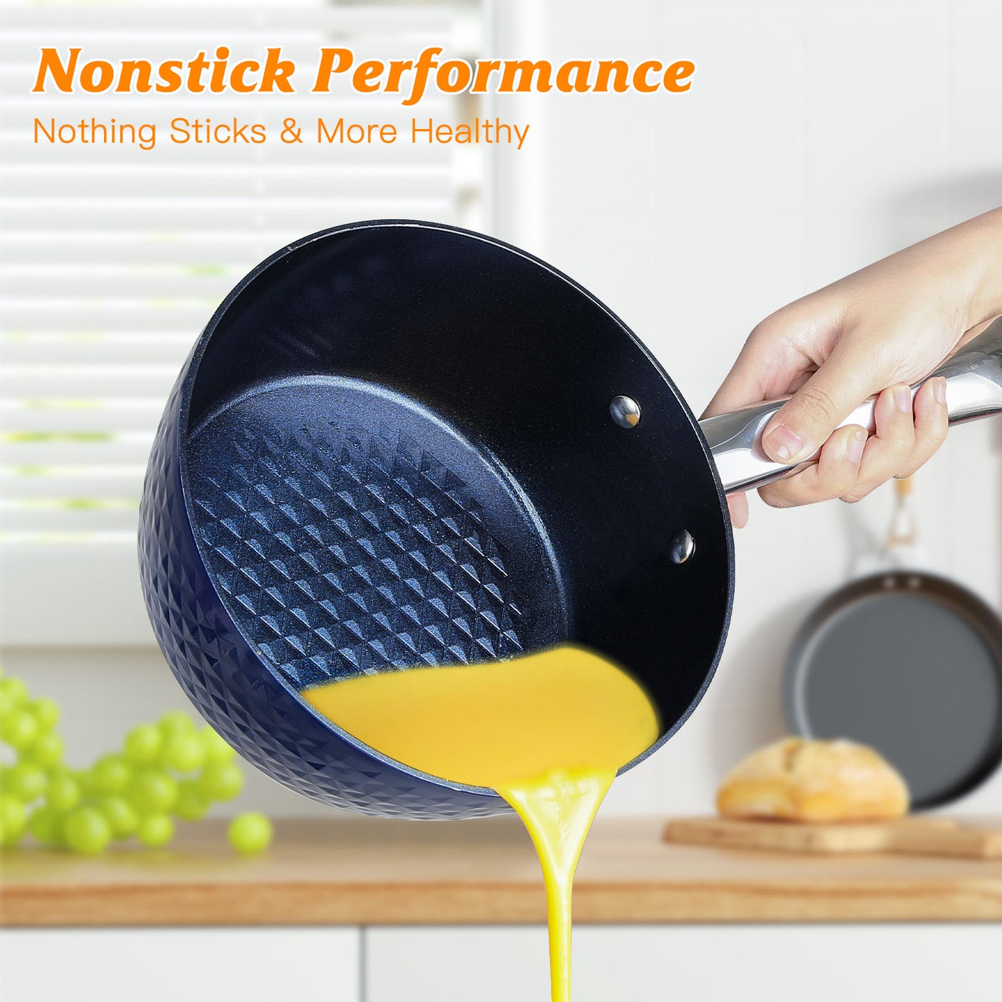 Frying Pan Sets Non Stick Blue 3D Diamond Cookware Kitchen Essential