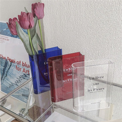 Transparent Acrylic Book Vase, Living Room, Hydroponic Flower Arrangement Vase, European Style Porch Decoration Un livre sur les fleurs