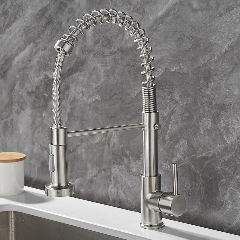 brushed silver Copper Spring Sink Faucet 