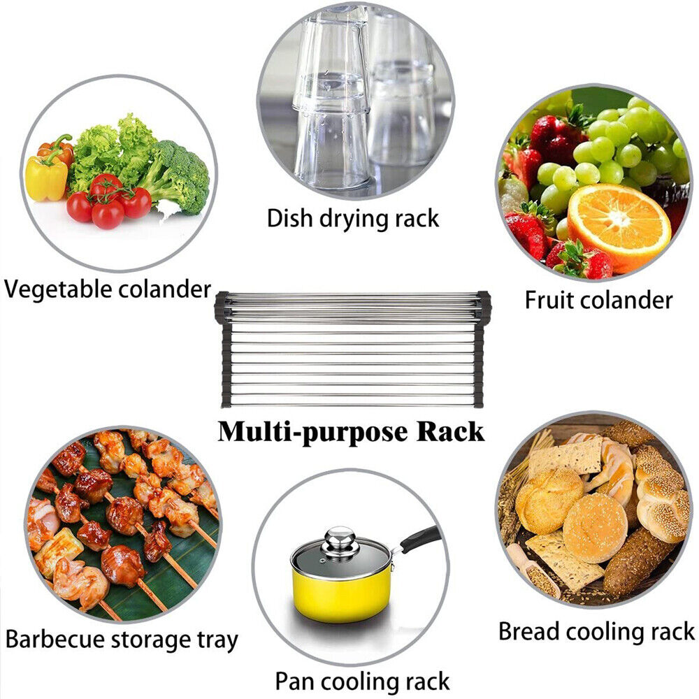 Kitchen Stainless Steel Sink Drain Rack Roll Up Dish Drying Drainer Mat heat resistant