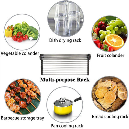 Kitchen Stainless Steel Sink Drain Rack Roll Up Dish Drying Drainer Mat heat resistant