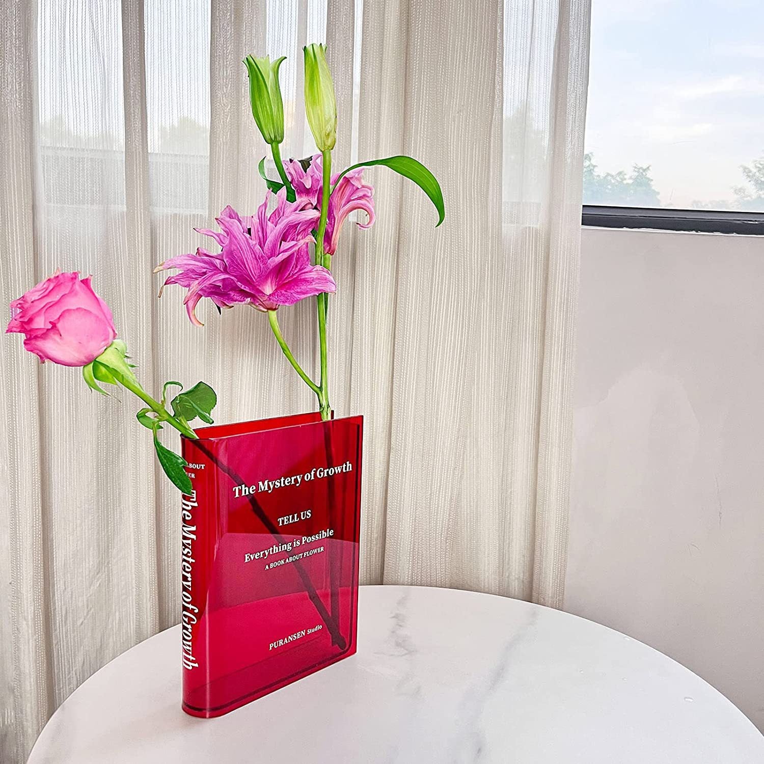 Clear Book Flower Vase red
