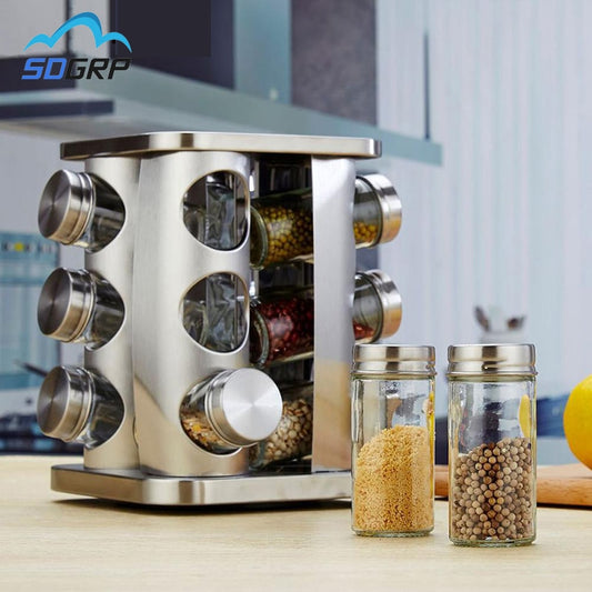 Kitchen Spice Jars Storage Rotatable Base 