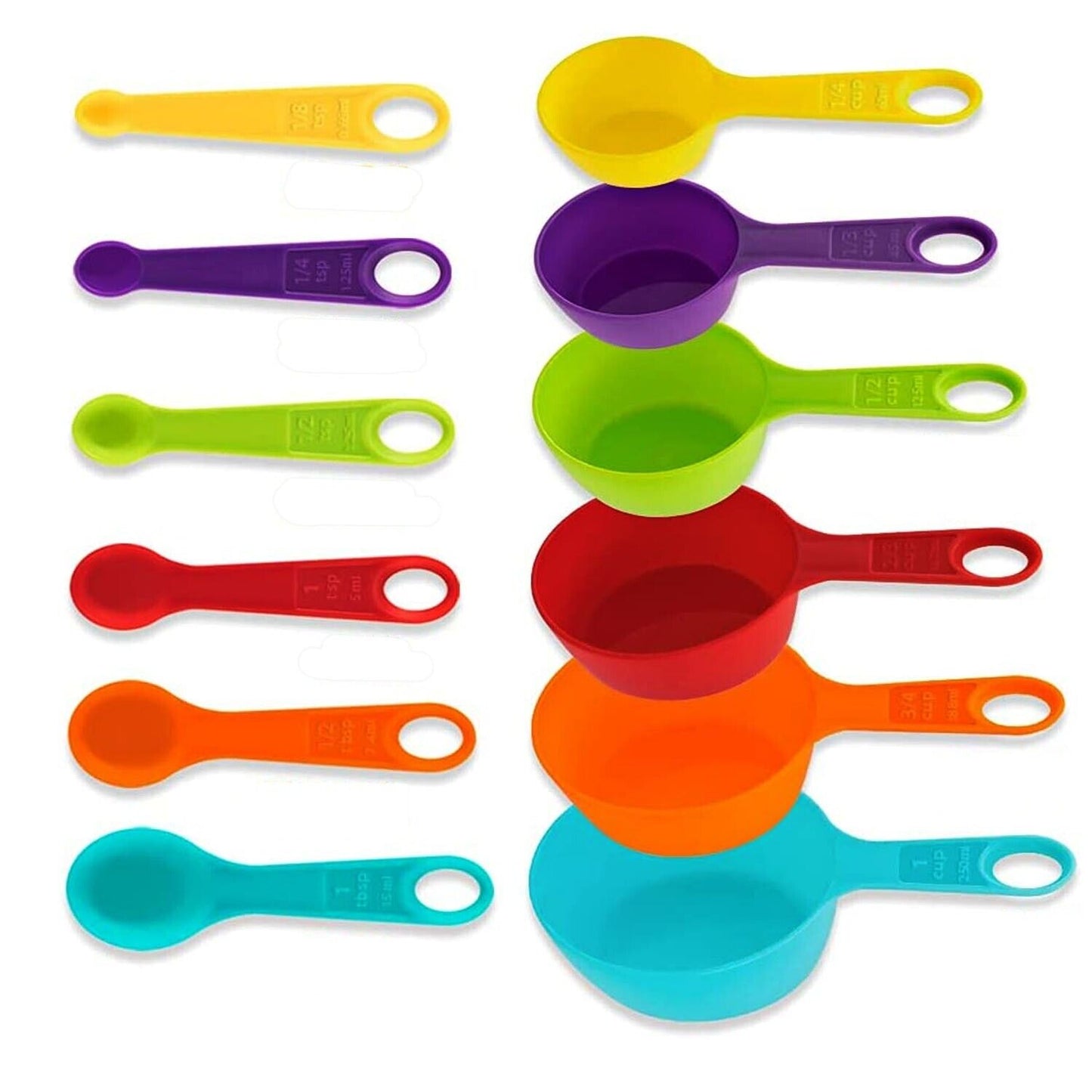 12 PCS - Set Of 6 Measuring Spoons And 6 Cups MultiColor Durable Plastic Kitchen Tools