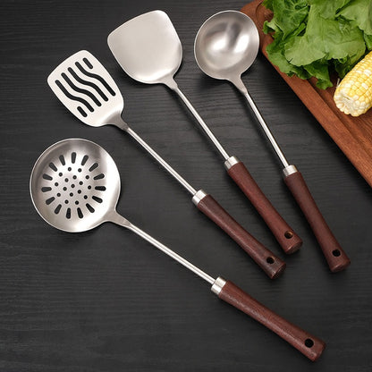 Stainless Steel Kitchen Utensil Set with wooden handle New design Kitchen Gadgets Cookware