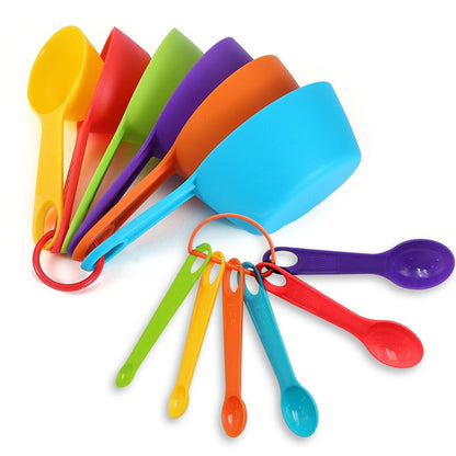 12 PCS - Set Of 6 Measuring Spoons And 6 Cups MultiColor Durable Plastic Kitchen Tools