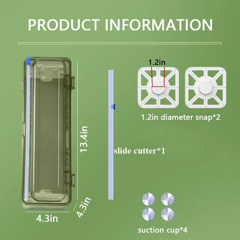 Refillable Plastic Wrap Dispenser with Slide Cutter Food Wrap Works with Tinfoil and Parchment Paper