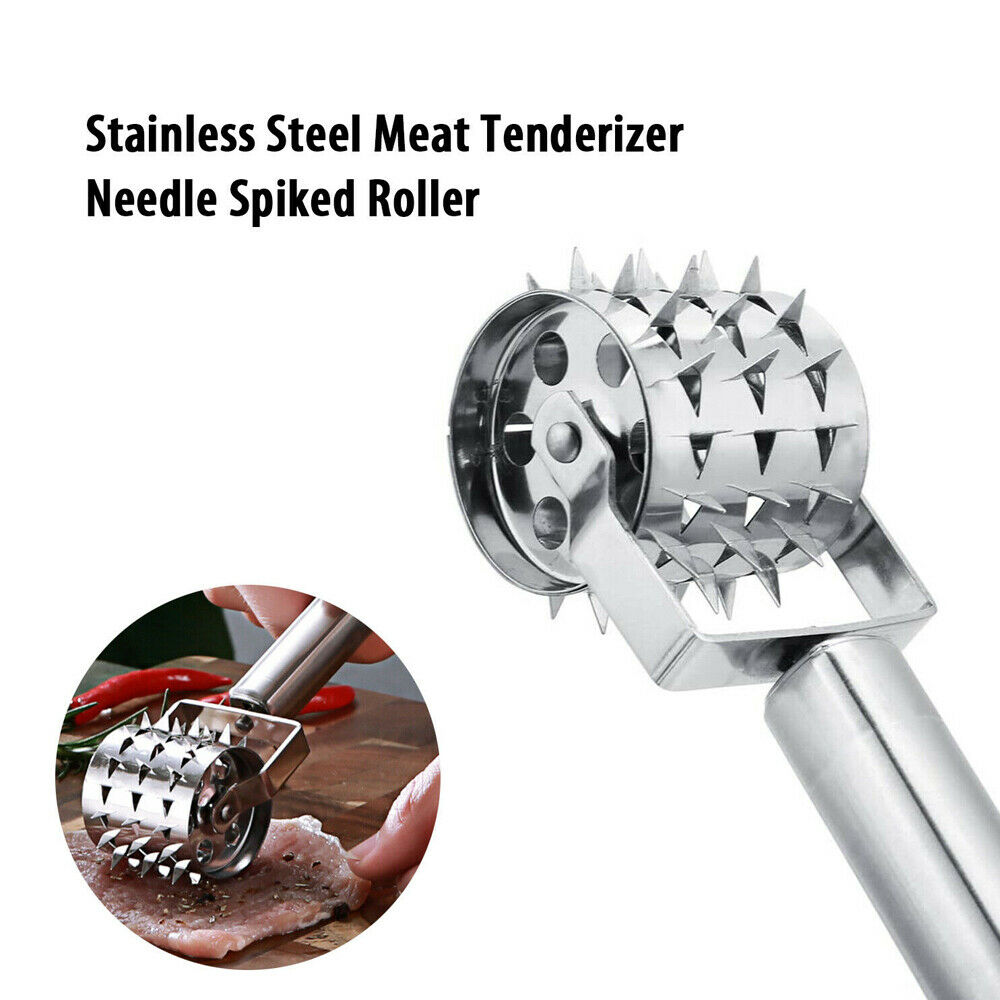 Stainless Steel Meat Tenderizer Strong Roller Beef Steak Chicken Mallet Hammer with Ergonomic Handle for Any Meat Kitchen Tool Gadget Silver