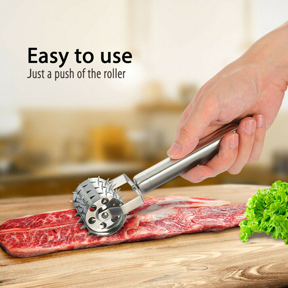 Stainless Steel Meat Tenderizer Strong Roller Beef Steak Chicken Mallet Hammer with Ergonomic Handle for Any Meat Kitchen Tool Gadget Silver easy to use