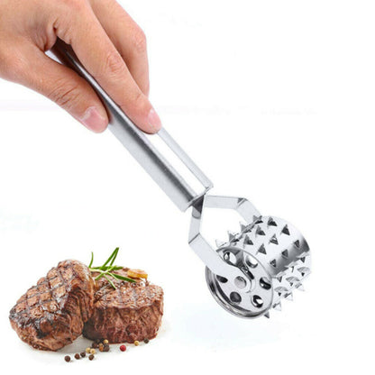 Stainless Steel Meat Tenderizer Strong Roller Beef Steak Chicken Mallet Hammer with Ergonomic Handle for Any Meat Kitchen Tool Gadget Silver