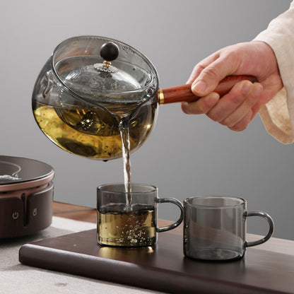 Rotary Teapot Heat-resistant Glass Teapot Lazy Tea Making With Infuser And Wooden Handle Office Home Accessories Kitchen Gadgets