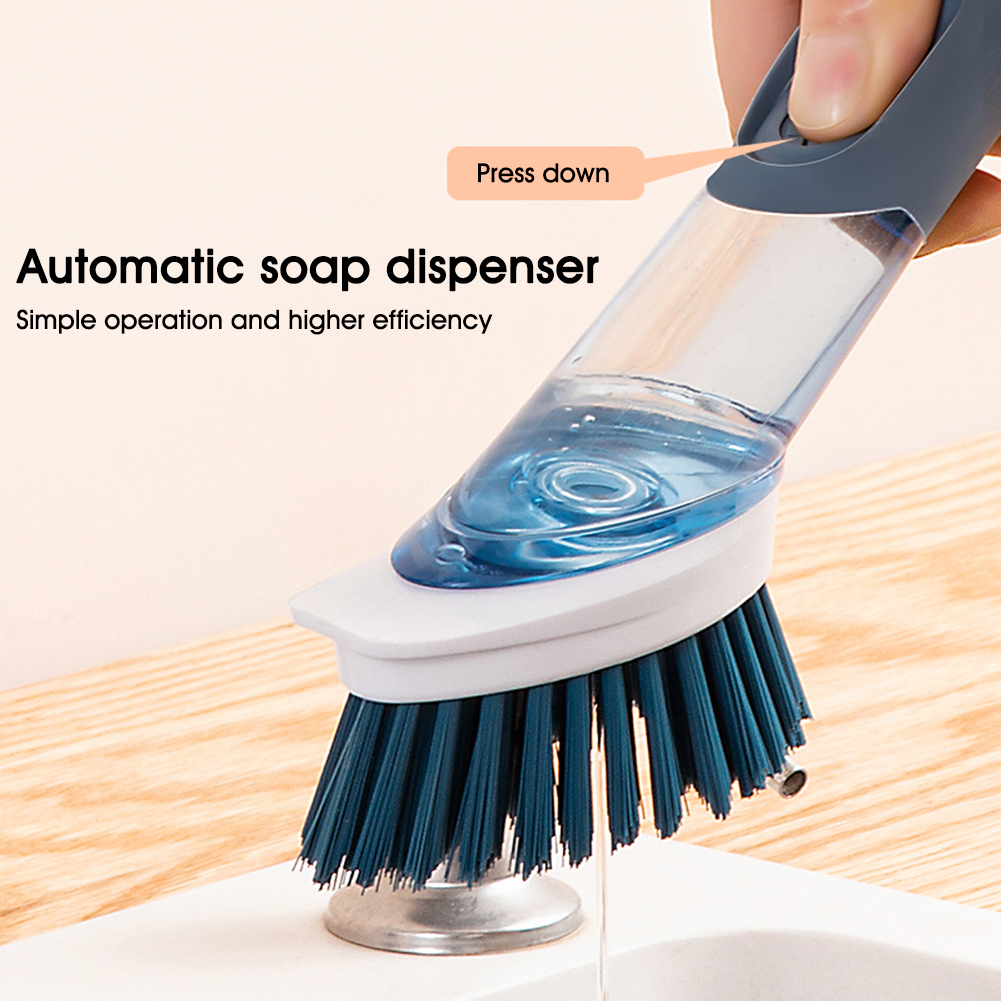 Automatic Brush Soap Dispenser for Kitchen Bath Dishwashing Sponge Long Handle Cleaning Brush