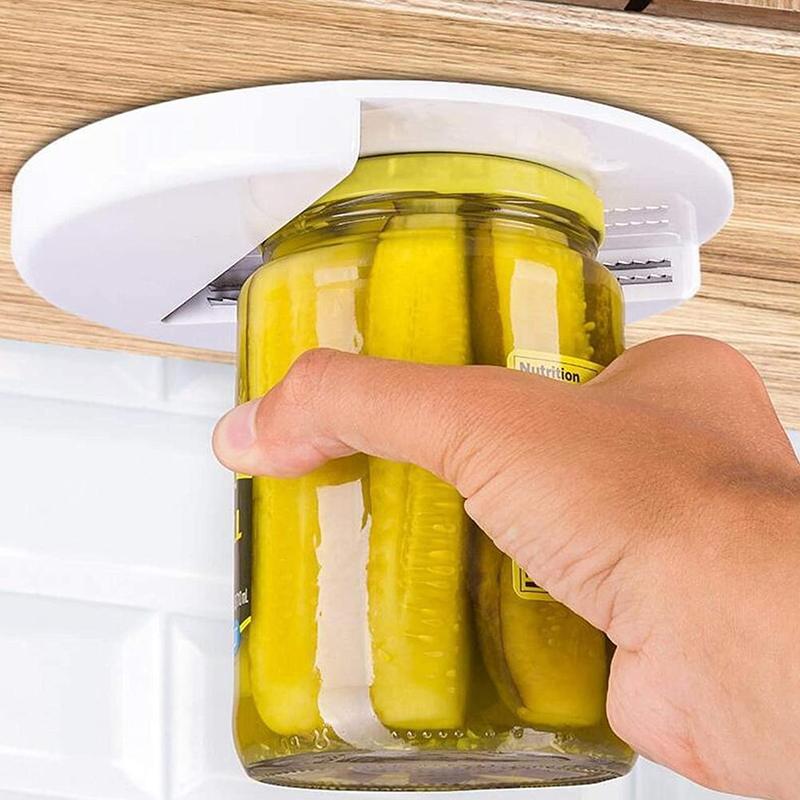 Can Opener Under The Cabinet Kitchen Self-adhesive Jar Bottle Opener Top Lid Remover Wet Grip Jar Opener EZ Jar Opener Weak Single Hand Under Cabinet Counter Lid Opener